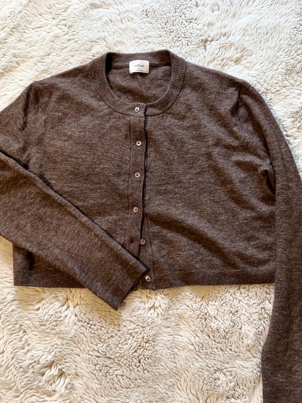 Wilfred Chocolate Brown Cropped Crewneck Cardigan